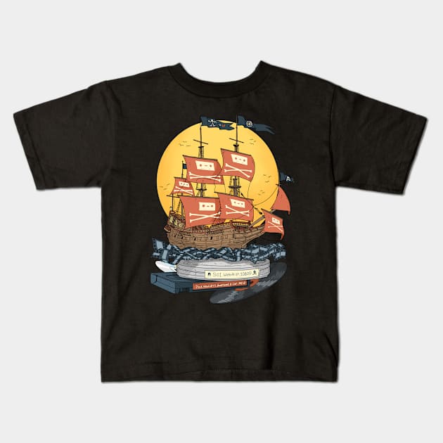 Free internet. Pirate ship. Kids T-Shirt by JJadx